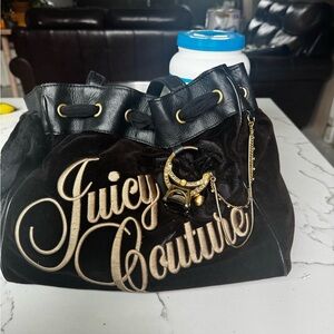 Juicy Couture Black Velvet Bag with Gold Embroidery